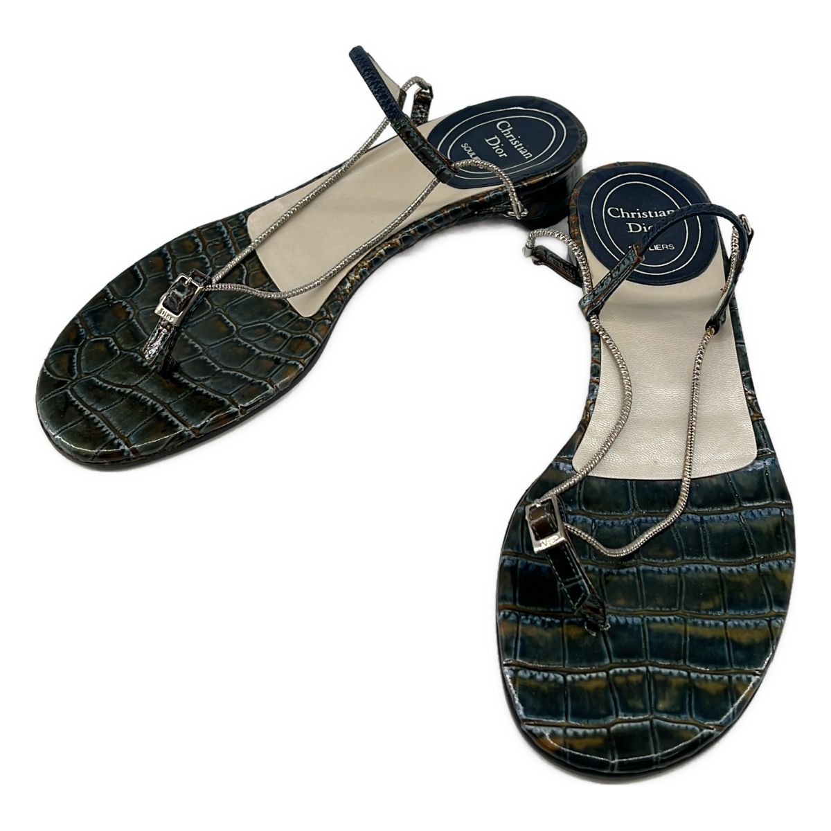 Dior Logo Chain Strap Sandals 35 Blue Green