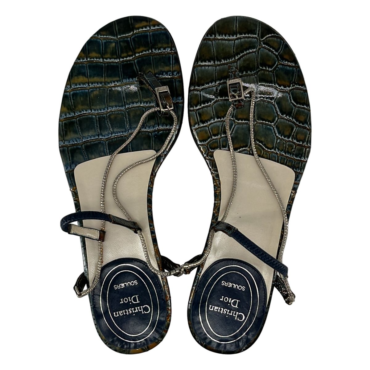 Dior Logo Chain Strap Sandals 35 Blue Green — view 4