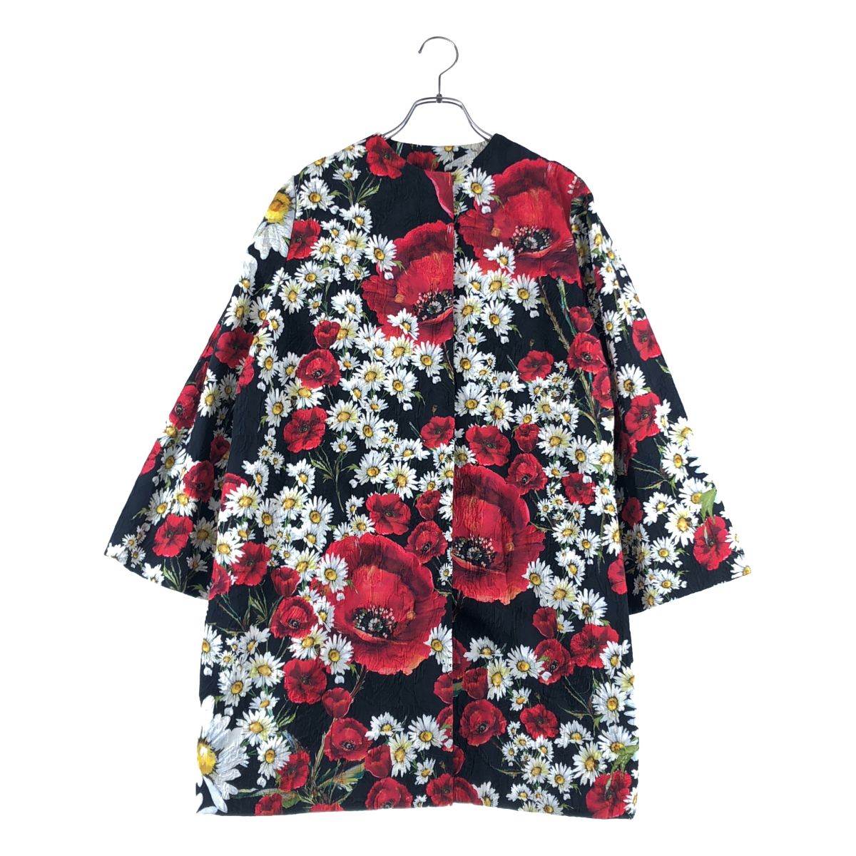 Dolce & Gabbana All Over Pattern Flower Jacquard Coat Silk Fully Lined 40 Black — view 5