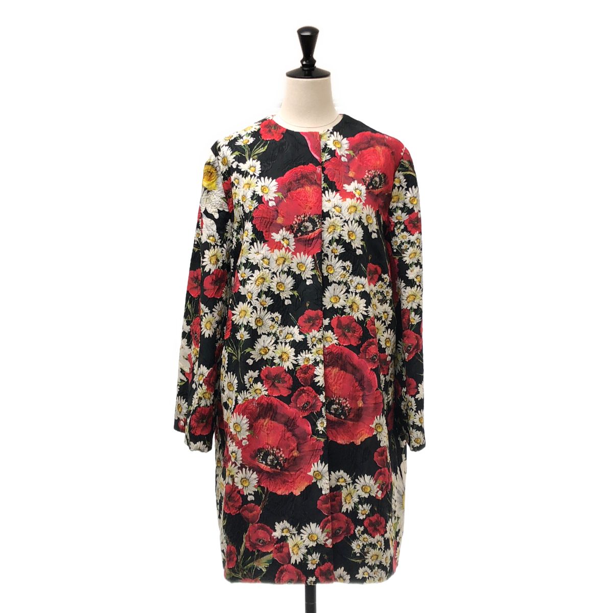 Dolce & Gabbana All Over Pattern Flower Jacquard Coat Silk Fully Lined 40 Black