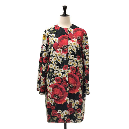 Dolce & Gabbana All Over Pattern Flower Jacquard Coat Silk Fully Lined 40 Black