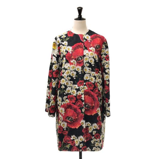 Dolce & Gabbana All Over Pattern Flower Jacquard Coat Silk Fully Lined 40 Black