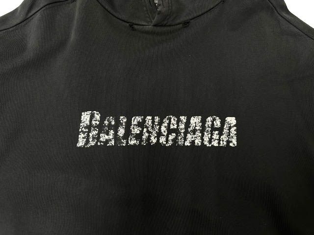 Balenciaga Destroyed Logo Print Hoodie Pullover Xxs Black — view 6