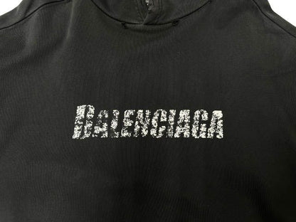 Balenciaga Destroyed Logo Print Hoodie Pullover Xxs Black — view 6