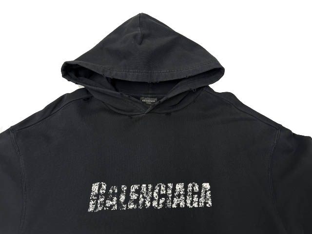 Balenciaga Destroyed Logo Print Hoodie Pullover Xxs Black — view 3