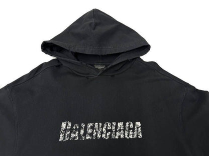 Balenciaga Destroyed Logo Print Hoodie Pullover Xxs Black — view 3