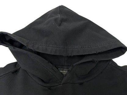 Balenciaga Destroyed Logo Print Hoodie Pullover Xxs Black — view 5