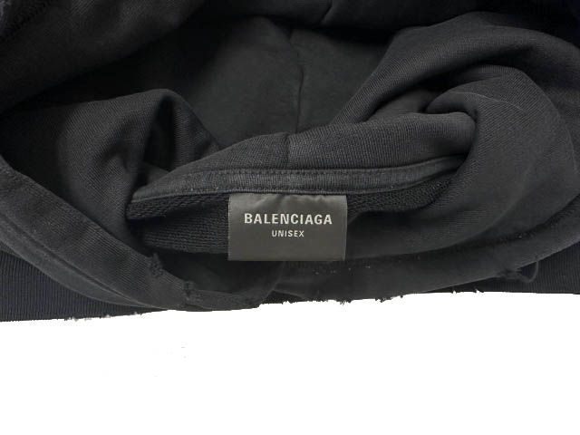 Balenciaga Destroyed Logo Print Hoodie Pullover Xxs Black — view 8