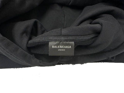 Balenciaga Destroyed Logo Print Hoodie Pullover Xxs Black — view 8