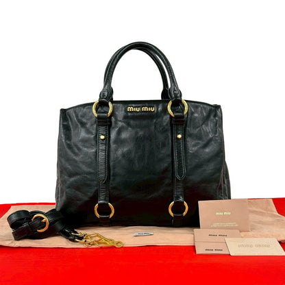 Miu Miu Logo Leather 2-Way Mini Tote Shoulder Bag Black