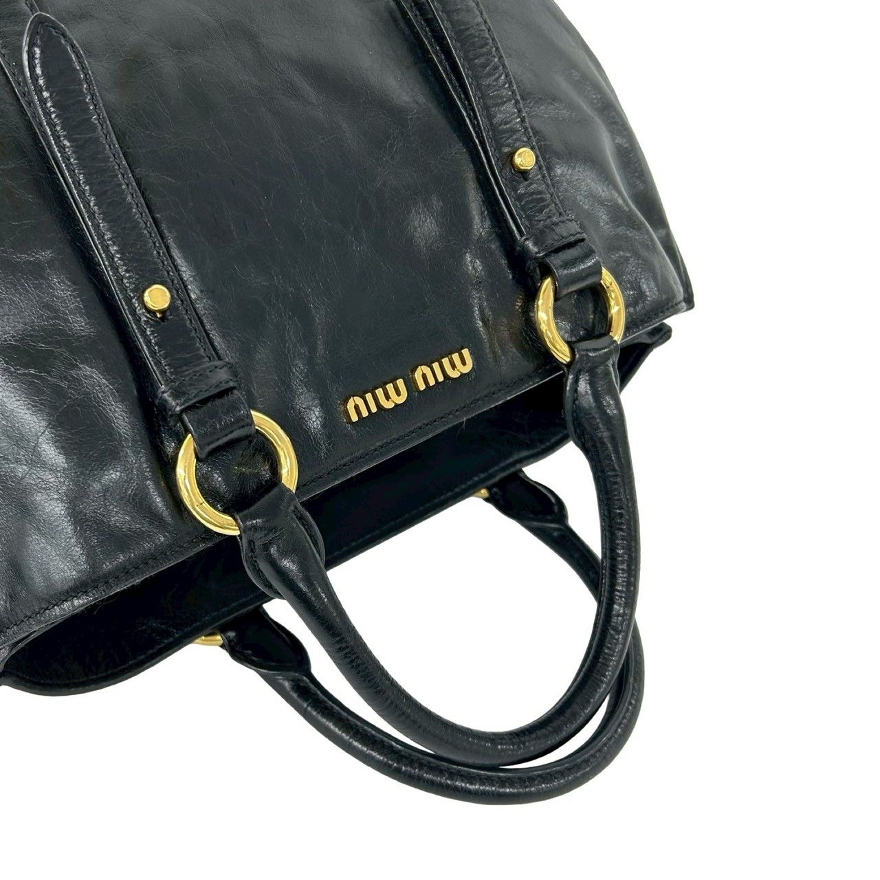 Miu Miu Logo Leather 2-Way Mini Tote Shoulder Bag Black — view 4