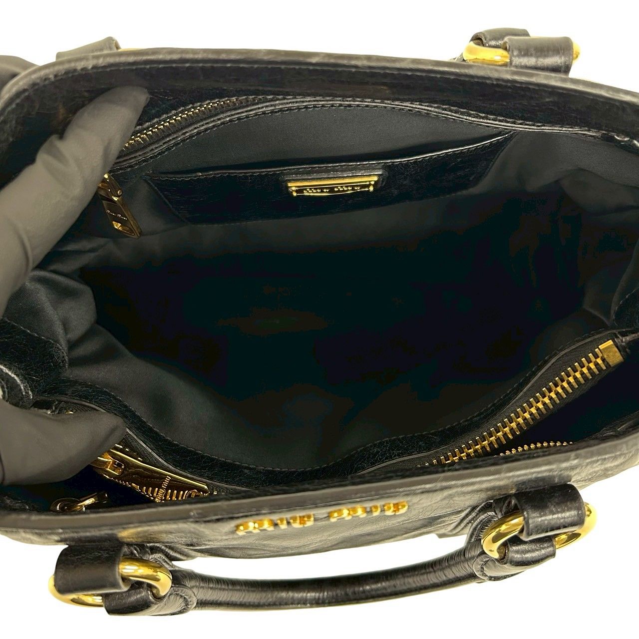 Miu Miu Logo Leather 2-Way Mini Tote Shoulder Bag Black — view 9