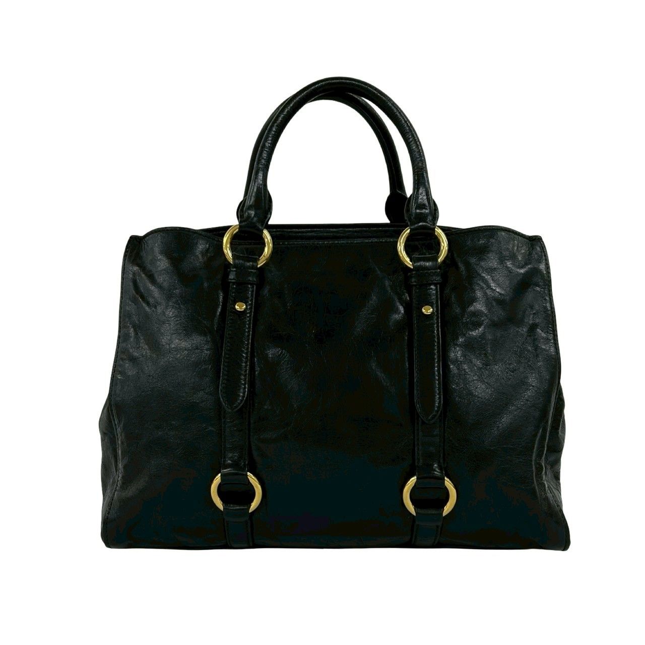 Miu Miu Logo Leather 2-Way Mini Tote Shoulder Bag Black — view 3