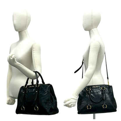 Miu Miu Logo Leather 2-Way Mini Tote Shoulder Bag Black — view 2