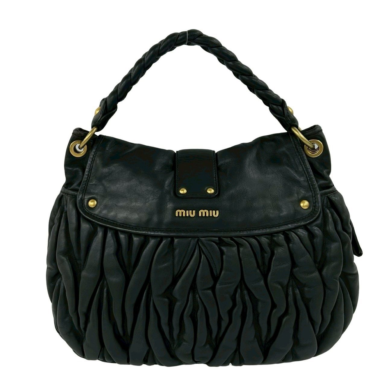 Miu Miu Matelasse Logo Leather 2-Way Tote Shoulder Bag Black — view 3