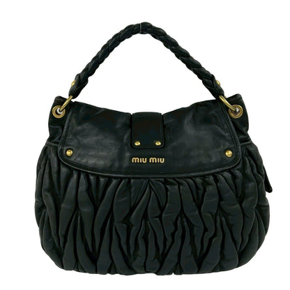 Miu Miu Matelasse Logo Leather 2-Way Tote Shoulder Bag Black — view 3
