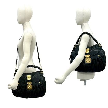 Miu Miu Matelasse Logo Leather 2-Way Tote Shoulder Bag Black — view 2