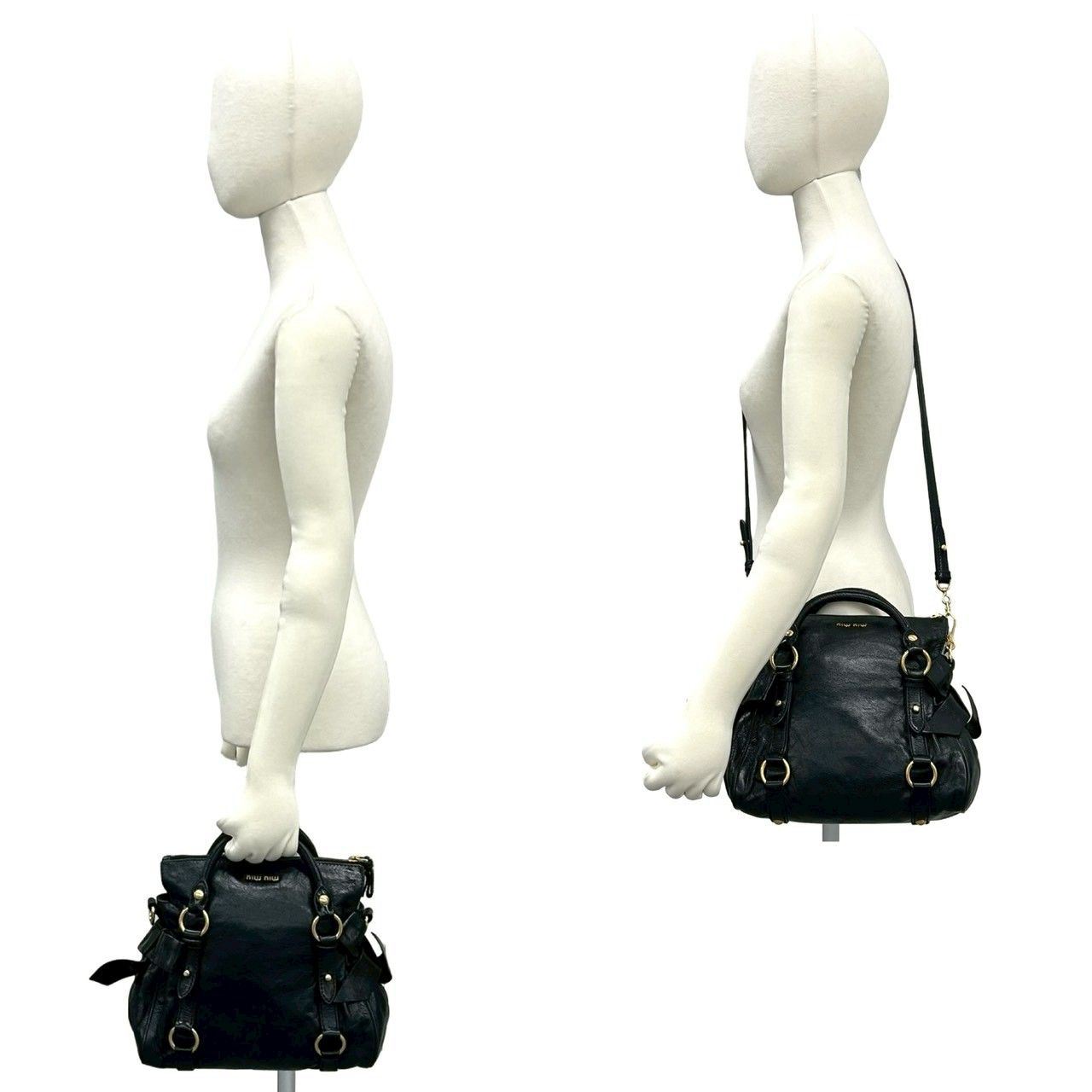 Miu Miu Logo Leather 2-Way Mini Tote Shoulder Bag Black — view 2