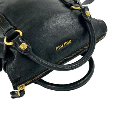 Miu Miu Logo Leather 2-Way Mini Tote Shoulder Bag Black — view 4