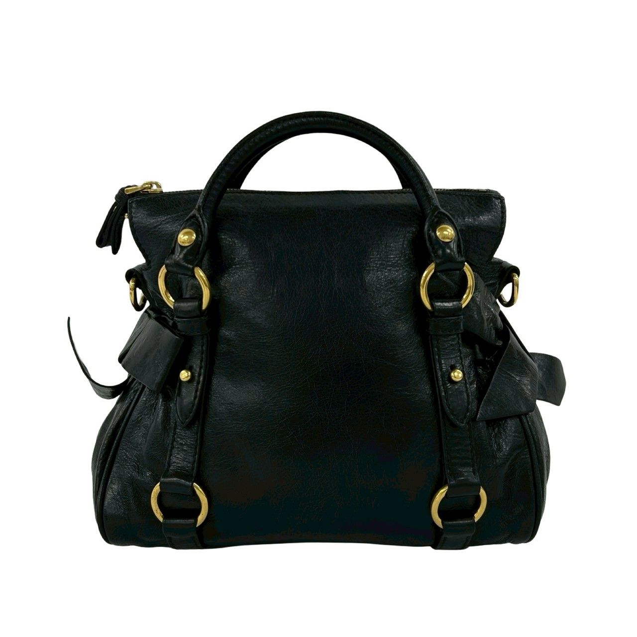 Miu Miu Logo Leather 2-Way Mini Tote Shoulder Bag Black — view 3