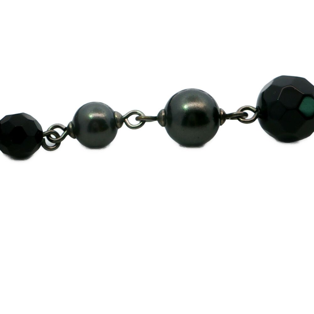 Chanel Costume Pearl CC Logo Long Necklace Pendant Alloy Black — view 3