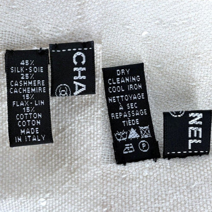 Chanel Shawl Sequins Large CC Logo Silk Cashmere Ivory Scarf — view 3
