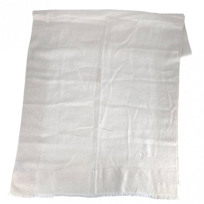 Chanel Shawl Sequins Large CC Logo Silk Cashmere Ivory Scarf