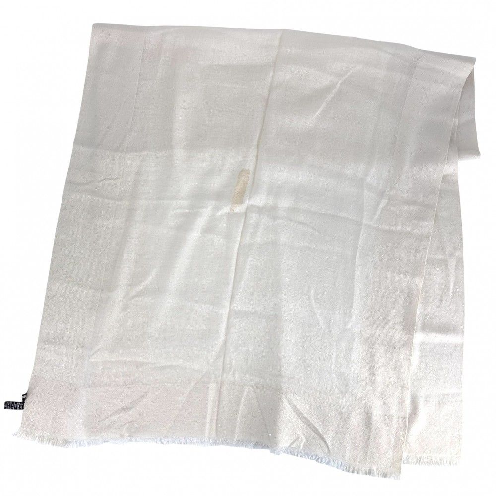 Chanel Shawl Sequins Large CC Logo Silk Cashmere Ivory Scarf — view 2