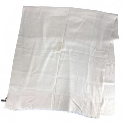 Chanel Shawl Sequins Large CC Logo Silk Cashmere Ivory Scarf — view 2
