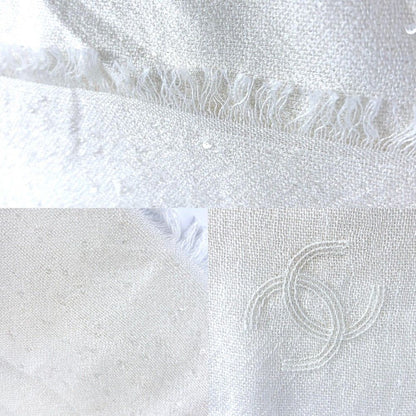 Chanel Shawl Sequins Large CC Logo Silk Cashmere Ivory Scarf — view 4