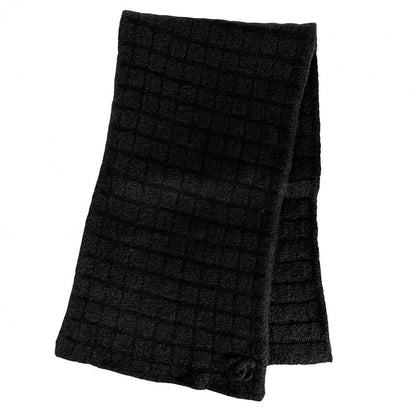Chanel Scarf Check Knit CC Logo Cashmere Silk Polyamide Black