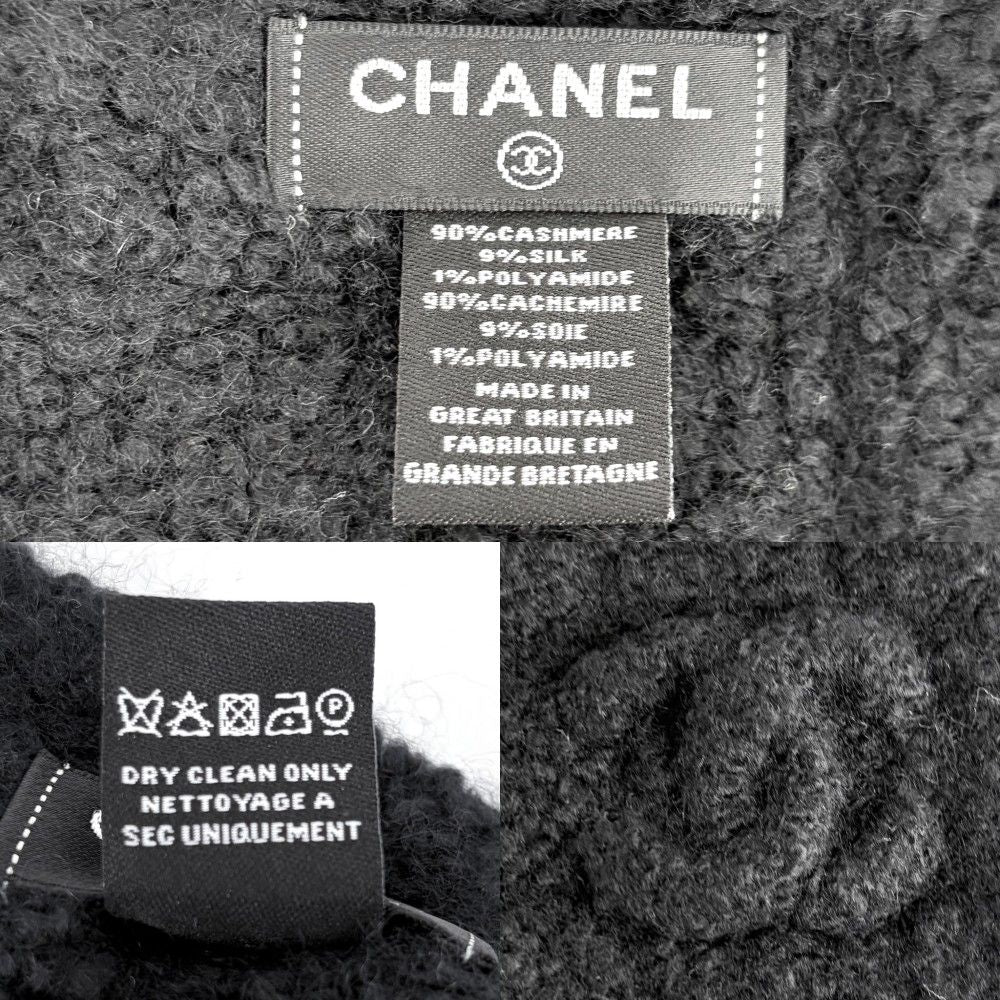 Chanel Scarf Check Knit CC Logo Cashmere Silk Polyamide Black — view 3
