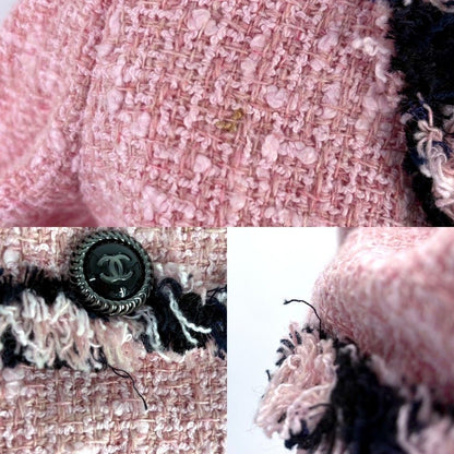 Chanel Logo Button Collarless Jacket Tweed Vintage 38 Pink Cotton Acrylic — view 5