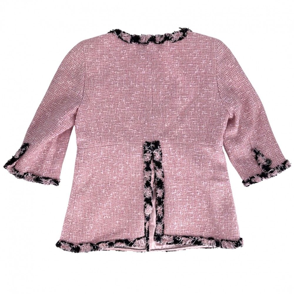 Chanel Logo Button Collarless Jacket Tweed Vintage 38 Pink Cotton Acrylic — view 2