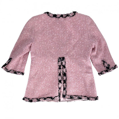 Chanel Logo Button Collarless Jacket Tweed Vintage 38 Pink Cotton Acrylic — view 2