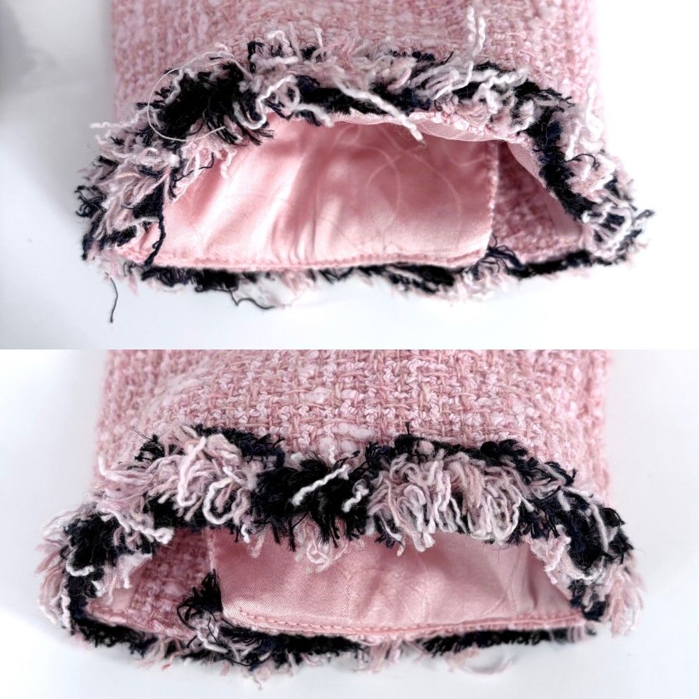 Chanel Logo Button Collarless Jacket Tweed Vintage 38 Pink Cotton Acrylic — view 3