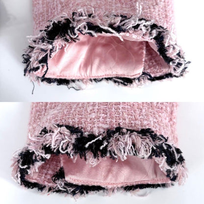 Chanel Logo Button Collarless Jacket Tweed Vintage 38 Pink Cotton Acrylic — view 3