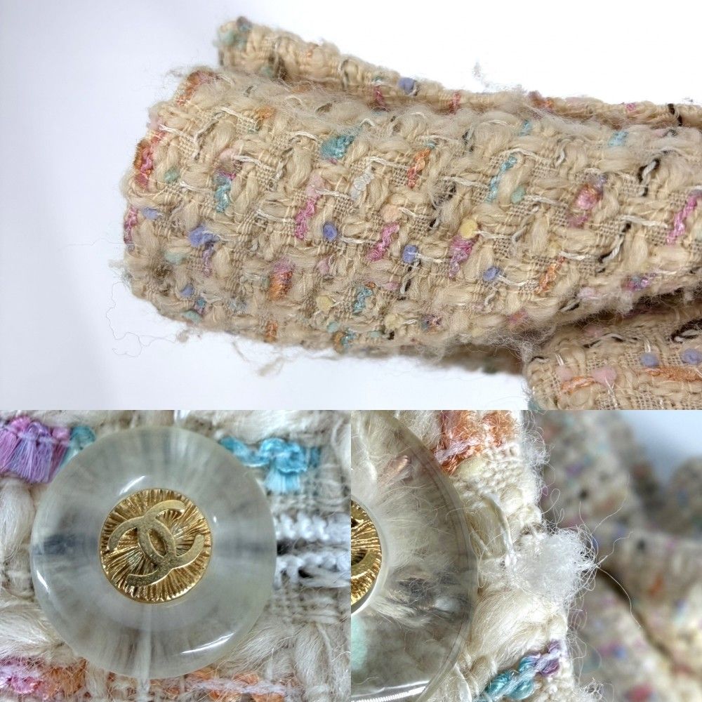 Chanel Tweed Jacket Coco Button 38 Beige Multicolor Gold Spring Autumn — view 5
