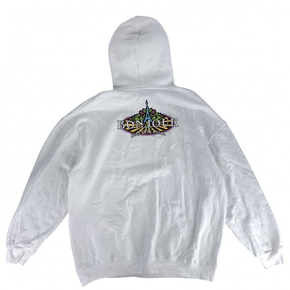 Balenciaga Hoodie Bonjour Pullover Top S White Cotton Spring Autumn Winter — view 2