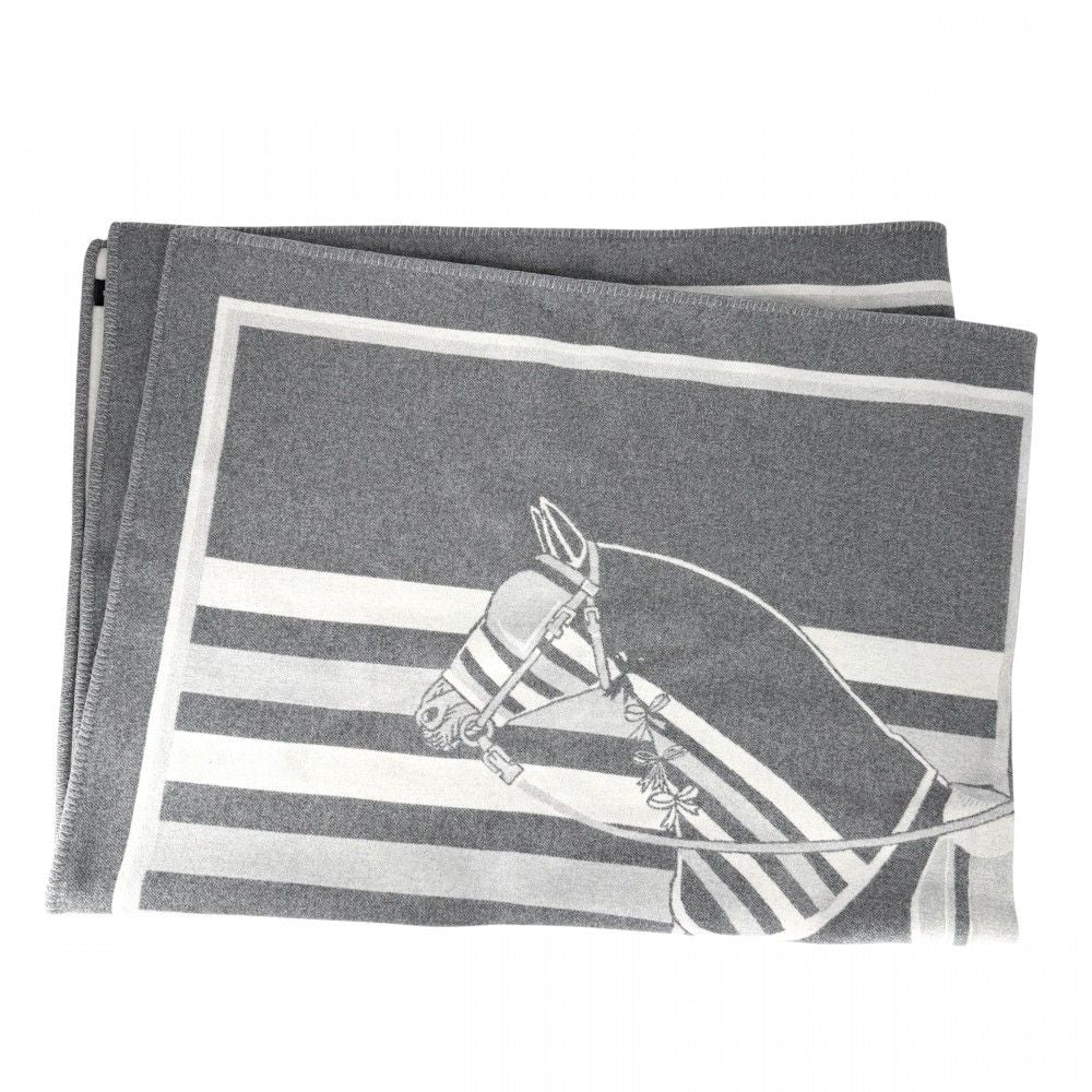Hermes Large Plaid Jacquard Horse Hose Wool Gray Shoulder Bag