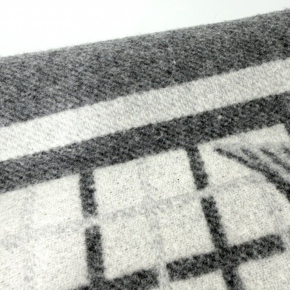Hermes Large Plaid Jacquard Horse Hose Wool Gray Shoulder Bag — view 7