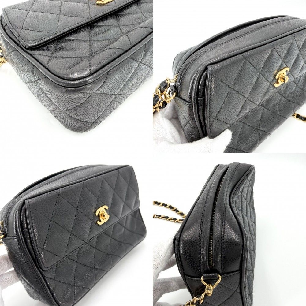 Chanel Shoulder Bag Quilted Chain Pochette Turnlock CC Logo Bag Caviar Leather — view 6