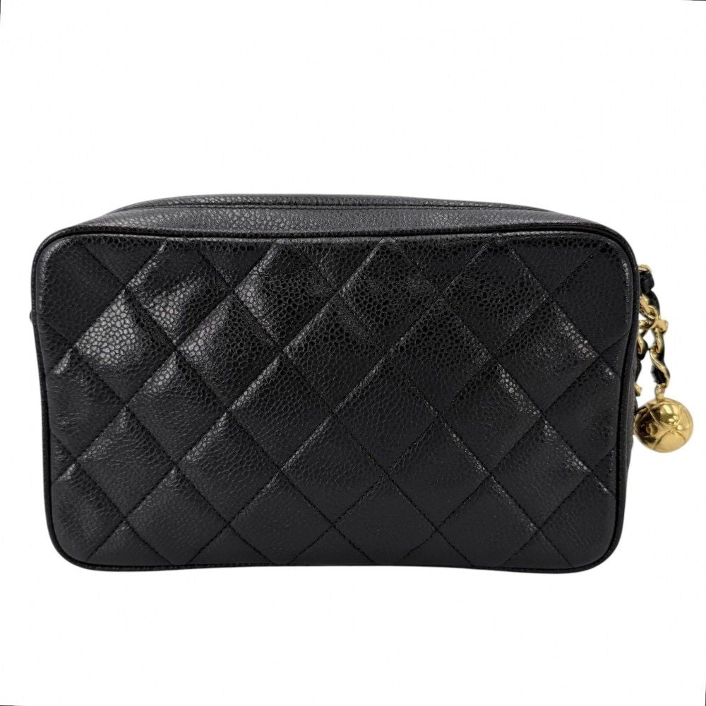 Chanel Shoulder Bag Quilted Chain Pochette Turnlock CC Logo Bag Caviar Leather — view 2