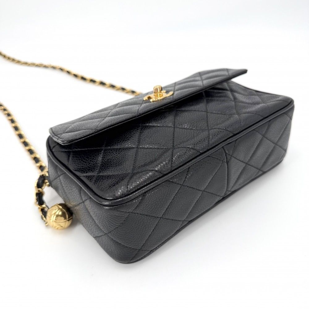 Chanel Shoulder Bag Quilted Chain Pochette Turnlock CC Logo Bag Caviar Leather — view 3