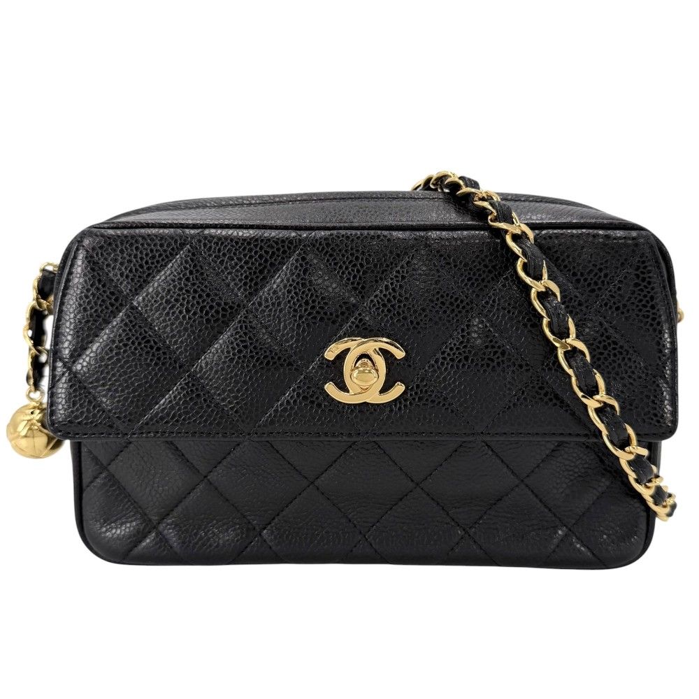 Chanel Shoulder Bag Quilted Chain Pochette Turnlock CC Logo Bag Caviar Leather
