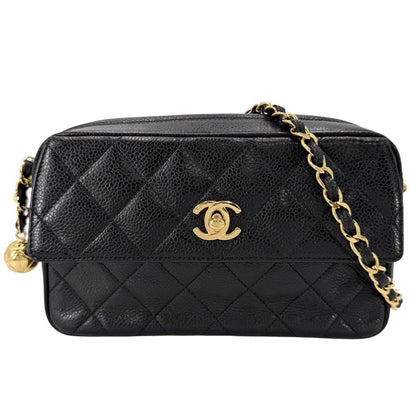Chanel Shoulder Bag Quilted Chain Pochette Turnlock CC Logo Bag Caviar Leather