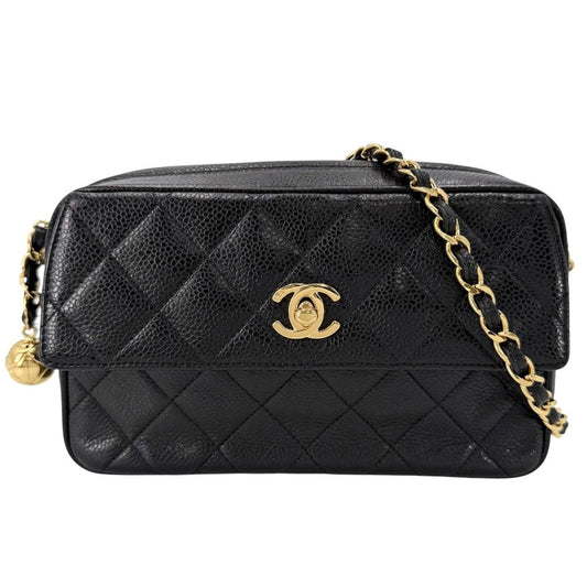 Chanel Shoulder Bag Quilted Chain Pochette Turnlock CC Logo Bag Caviar Leather