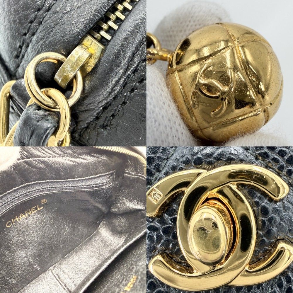 Chanel Shoulder Bag Quilted Chain Pochette Turnlock CC Logo Bag Caviar Leather — view 7