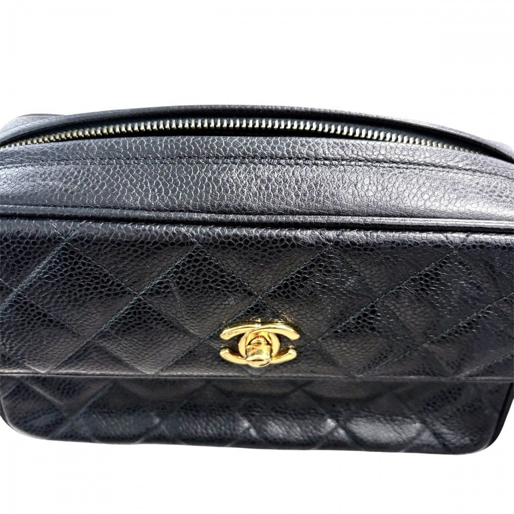 Chanel Shoulder Bag Quilted Chain Pochette Turnlock CC Logo Bag Caviar Leather — view 8