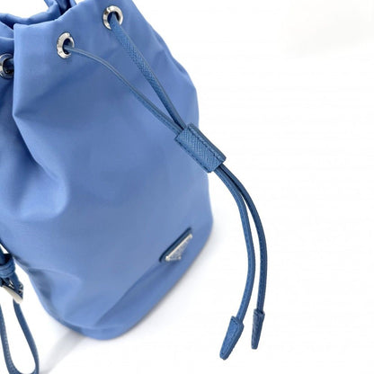 Prada Handbag Pouch Drawstring Nylon Leather Light Blue Silver — view 8